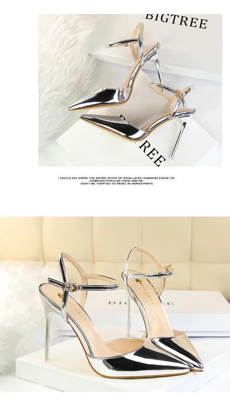 BIG TREE Shoes Fashion Sandals Women 2025 Patent Leather High Heels Women Sandals Summer Heeled Sandals Pointed Toe Women Pumps - So Real Fashion