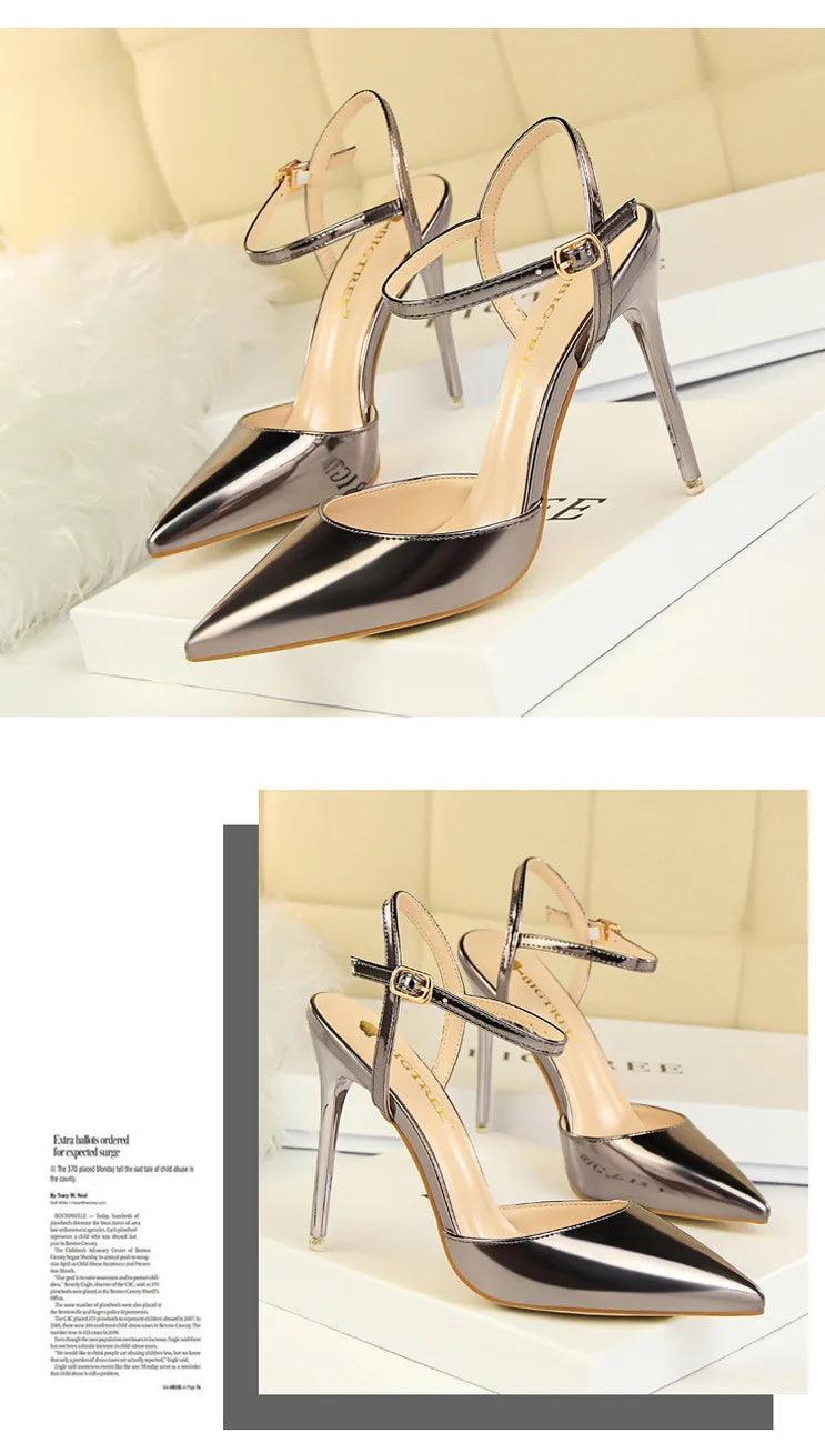 BIG TREE Shoes Fashion Sandals Women 2025 Patent Leather High Heels Women Sandals Summer Heeled Sandals Pointed Toe Women Pumps - So Real Fashion