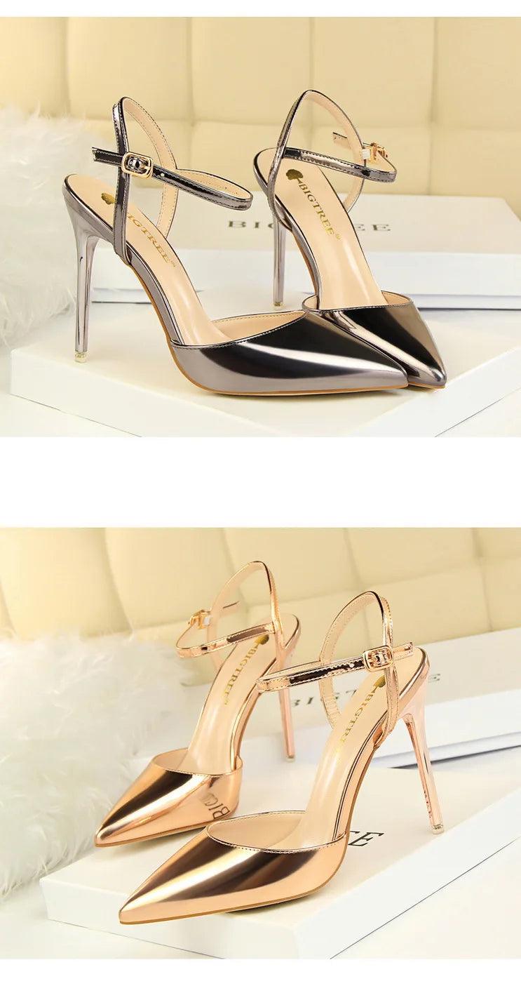 BIG TREE Shoes Fashion Sandals Women 2025 Patent Leather High Heels Women Sandals Summer Heeled Sandals Pointed Toe Women Pumps - So Real Fashion