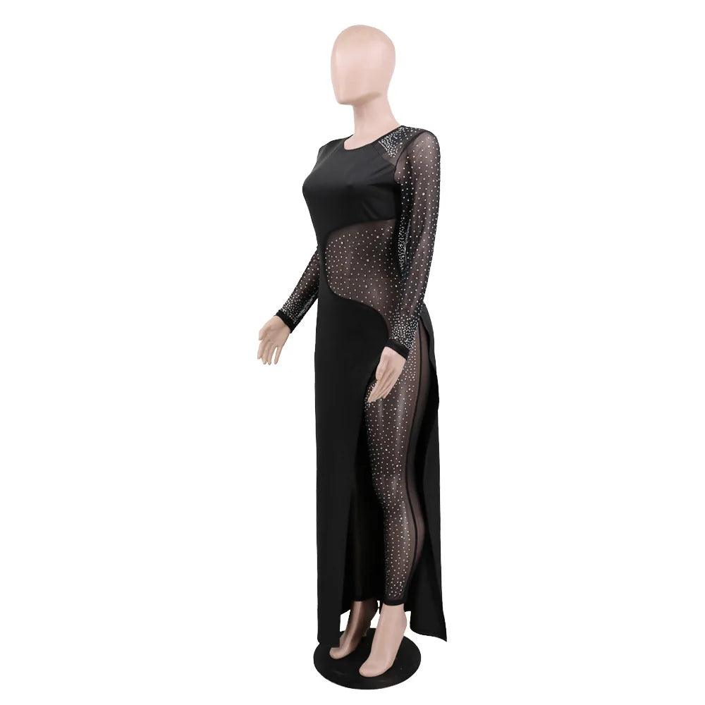 Bandage Long Sleeve Diamonds Mesh Female Clothing Streetwear Jumpsuits Sexy Outfit Night Club Party Suits Birthday For Women's - So Real Fashion