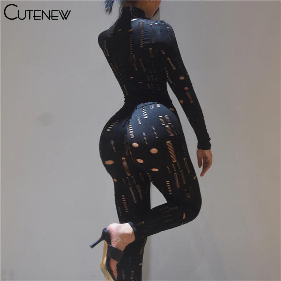 Cutenew Solid Irregular Hole Two Piece Set Women Outfits Sexy Skinny Long Sleeve Bodycon+Leggings Matching Lady Sporty Streetwea - So Real Fashion