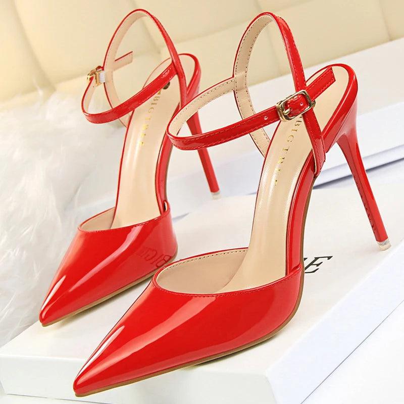 BIG TREE Shoes Fashion Sandals Women 2025 Patent Leather High Heels Women Sandals Summer Heeled Sandals Pointed Toe Women Pumps - So Real Fashion