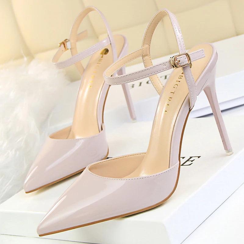 BIG TREE Shoes Fashion Sandals Women 2025 Patent Leather High Heels Women Sandals Summer Heeled Sandals Pointed Toe Women Pumps - So Real Fashion