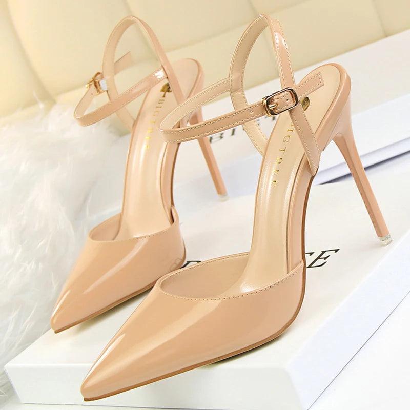 BIG TREE Shoes Fashion Sandals Women 2025 Patent Leather High Heels Women Sandals Summer Heeled Sandals Pointed Toe Women Pumps - So Real Fashion