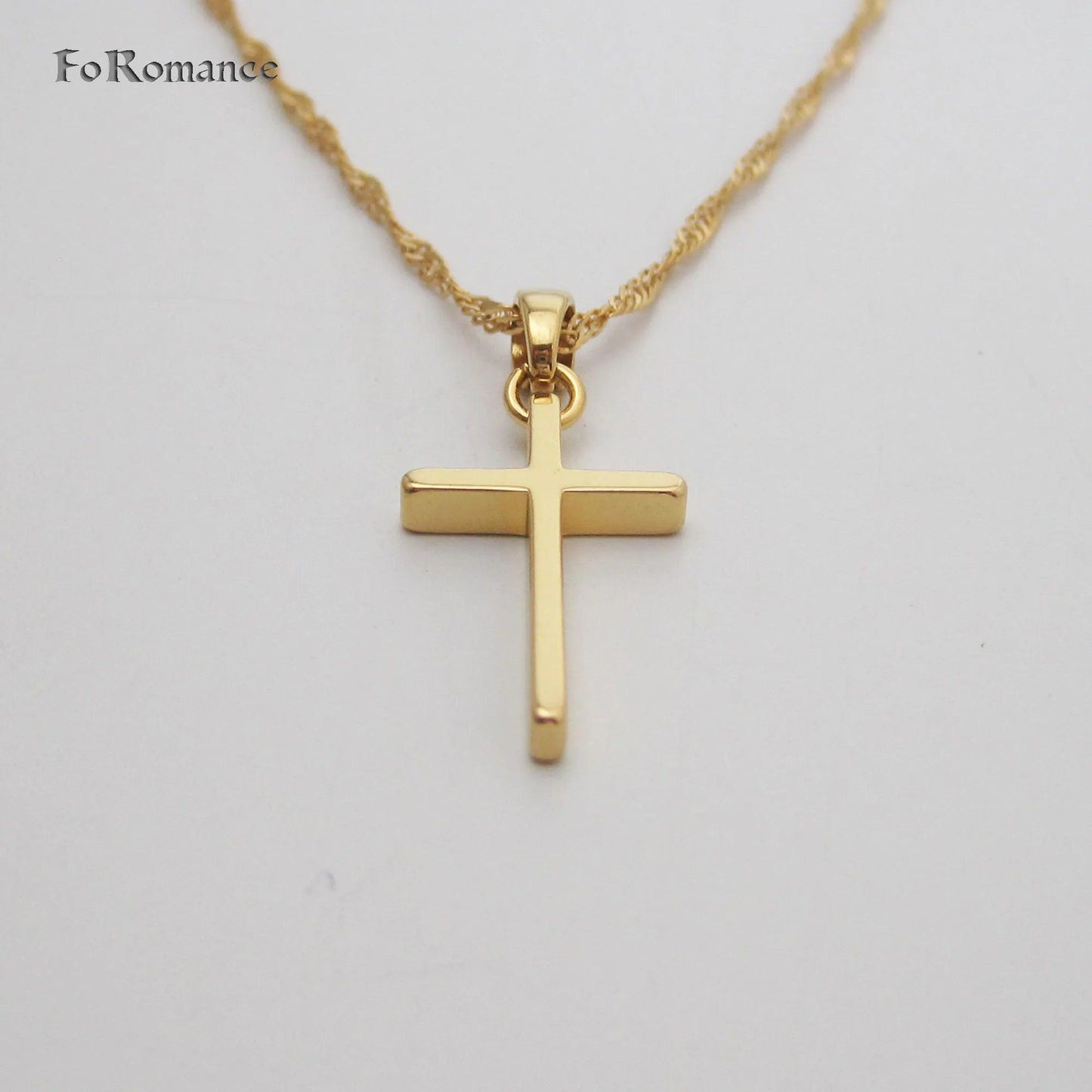 YELLOW GOLD COLOR 45CM WATER WAVE NECKLACE PLAIN SURFACE JESUS CROSS GOD PENDANT - So Real Fashion