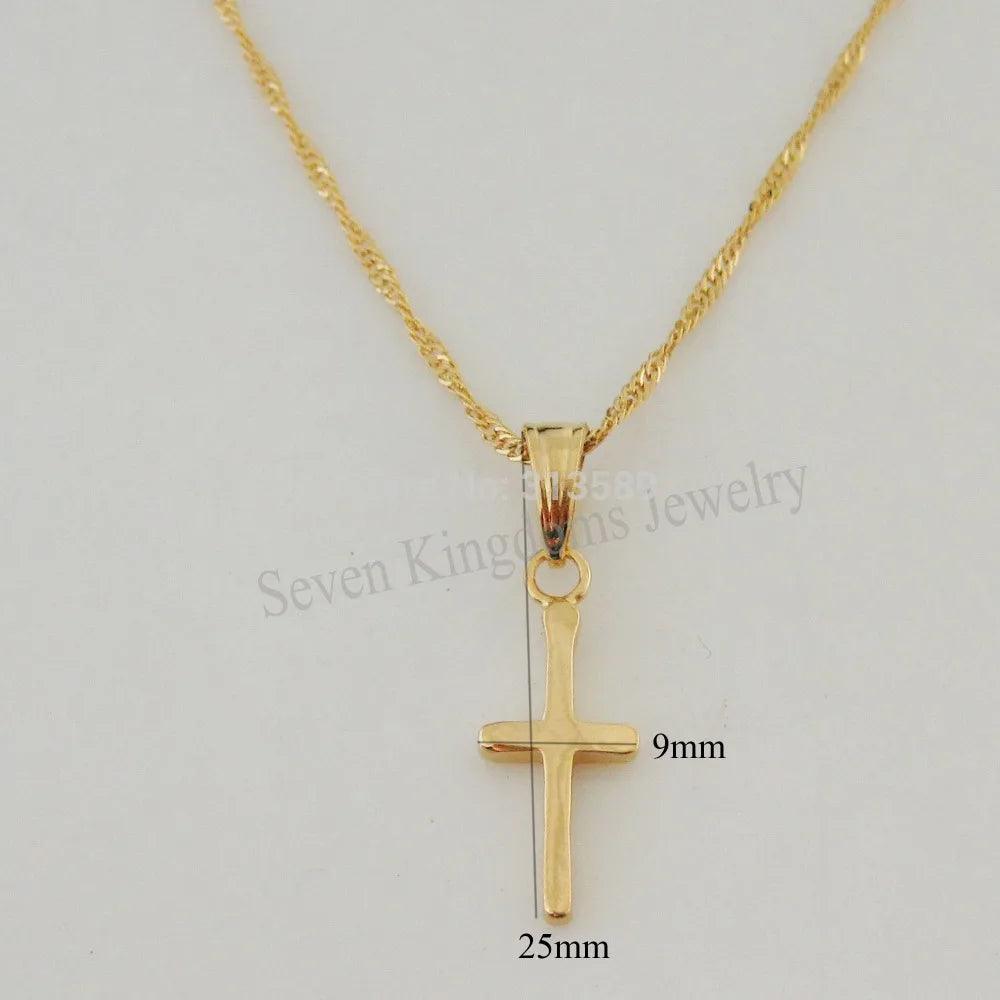 YELLOW GOLD COLOR 45CM WATER WAVE NECKLACE PLAIN SURFACE JESUS CROSS GOD PENDANT - So Real Fashion