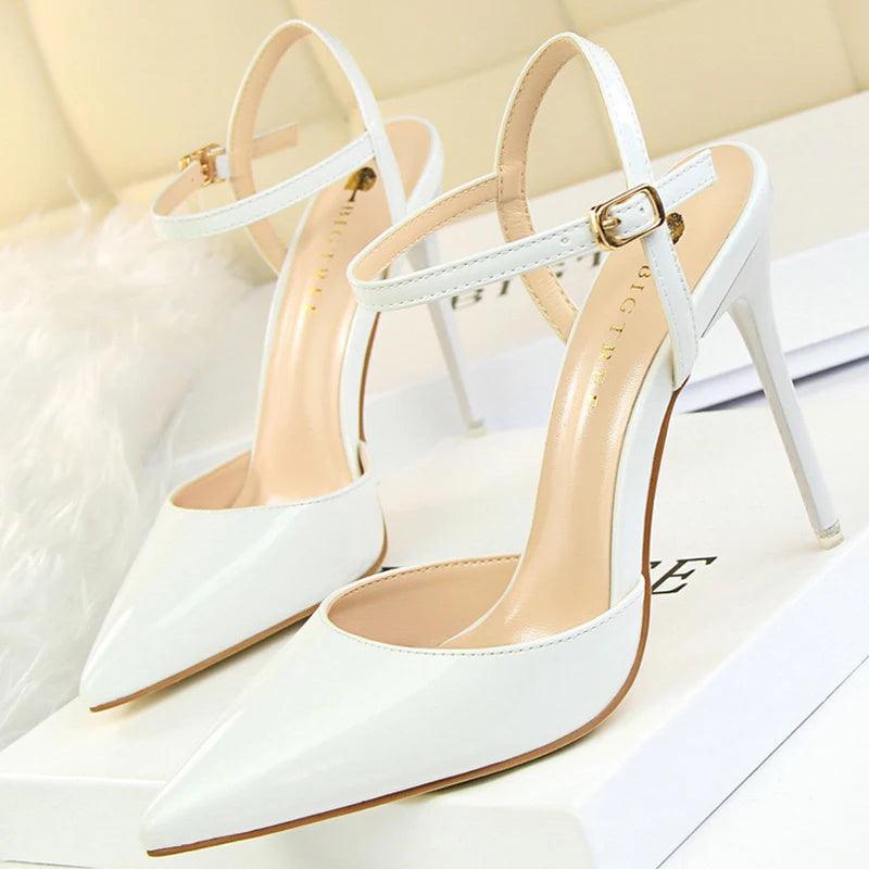 BIG TREE Shoes Fashion Sandals Women 2025 Patent Leather High Heels Women Sandals Summer Heeled Sandals Pointed Toe Women Pumps - So Real Fashion