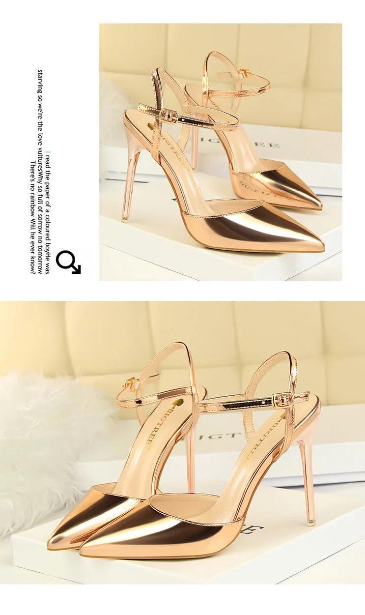 BIG TREE Shoes Fashion Sandals Women 2025 Patent Leather High Heels Women Sandals Summer Heeled Sandals Pointed Toe Women Pumps - So Real Fashion