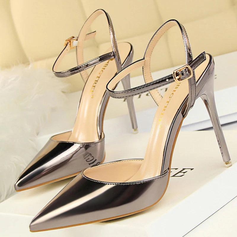 BIG TREE Shoes Fashion Sandals Women 2025 Patent Leather High Heels Women Sandals Summer Heeled Sandals Pointed Toe Women Pumps - So Real Fashion