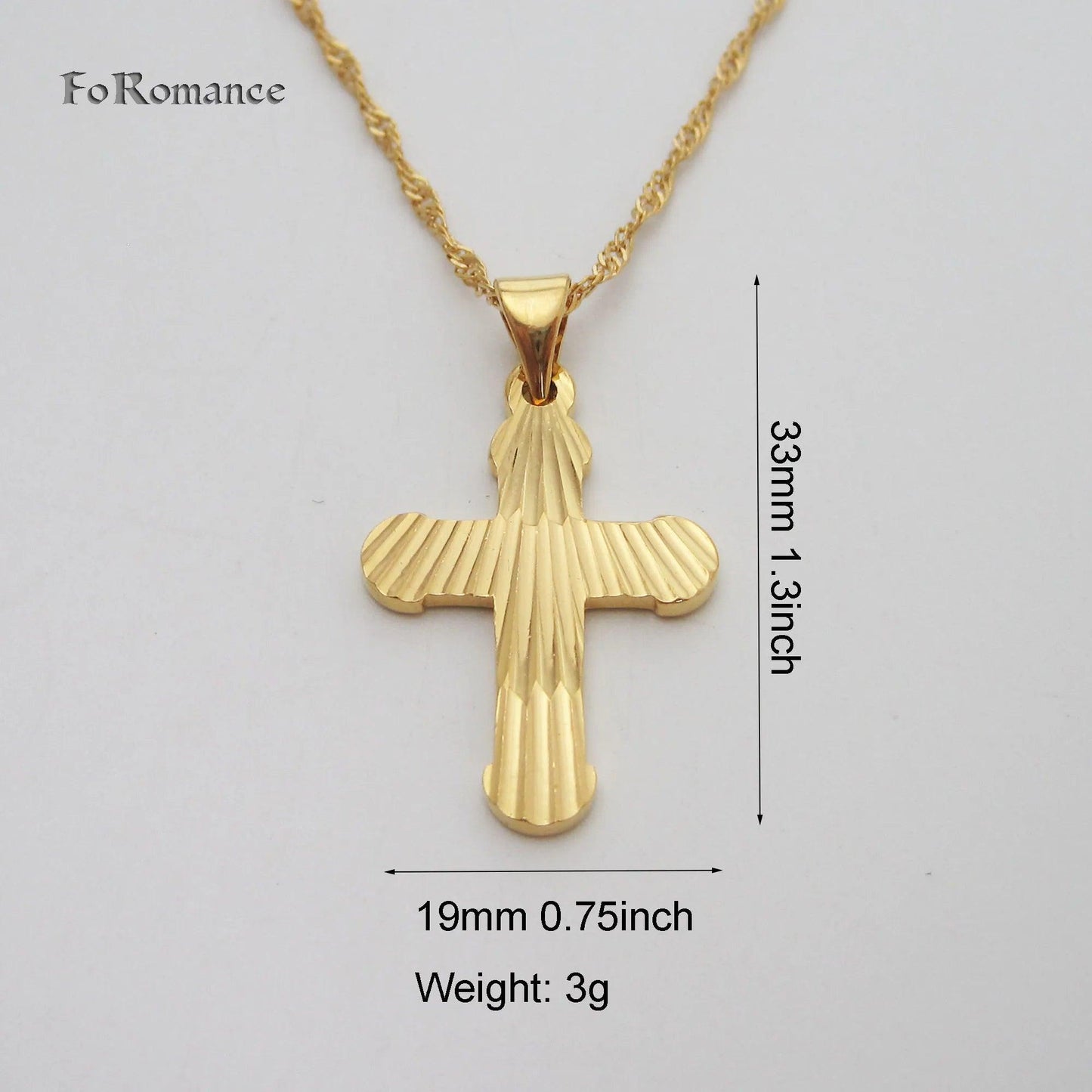 YELLOW GOLD COLOR 45CM WATER WAVE NECKLACE PLAIN SURFACE JESUS CROSS GOD PENDANT - So Real Fashion