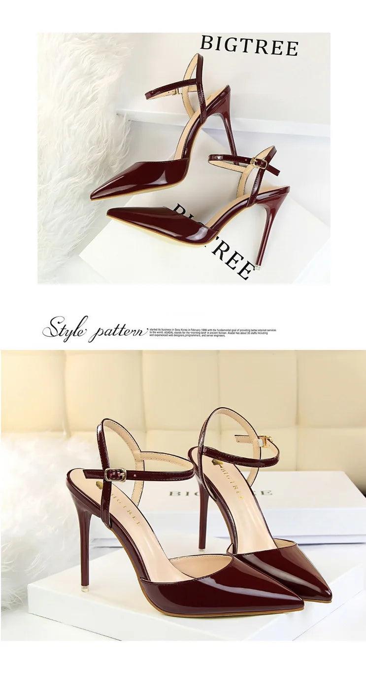 BIG TREE Shoes Fashion Sandals Women 2025 Patent Leather High Heels Women Sandals Summer Heeled Sandals Pointed Toe Women Pumps - So Real Fashion