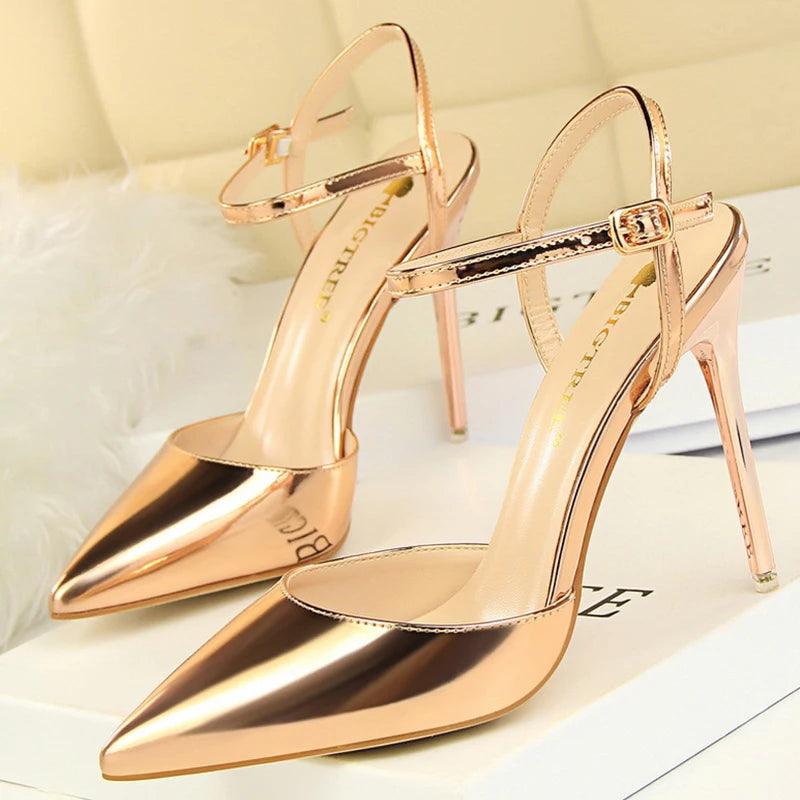 BIG TREE Shoes Fashion Sandals Women 2025 Patent Leather High Heels Women Sandals Summer Heeled Sandals Pointed Toe Women Pumps - So Real Fashion