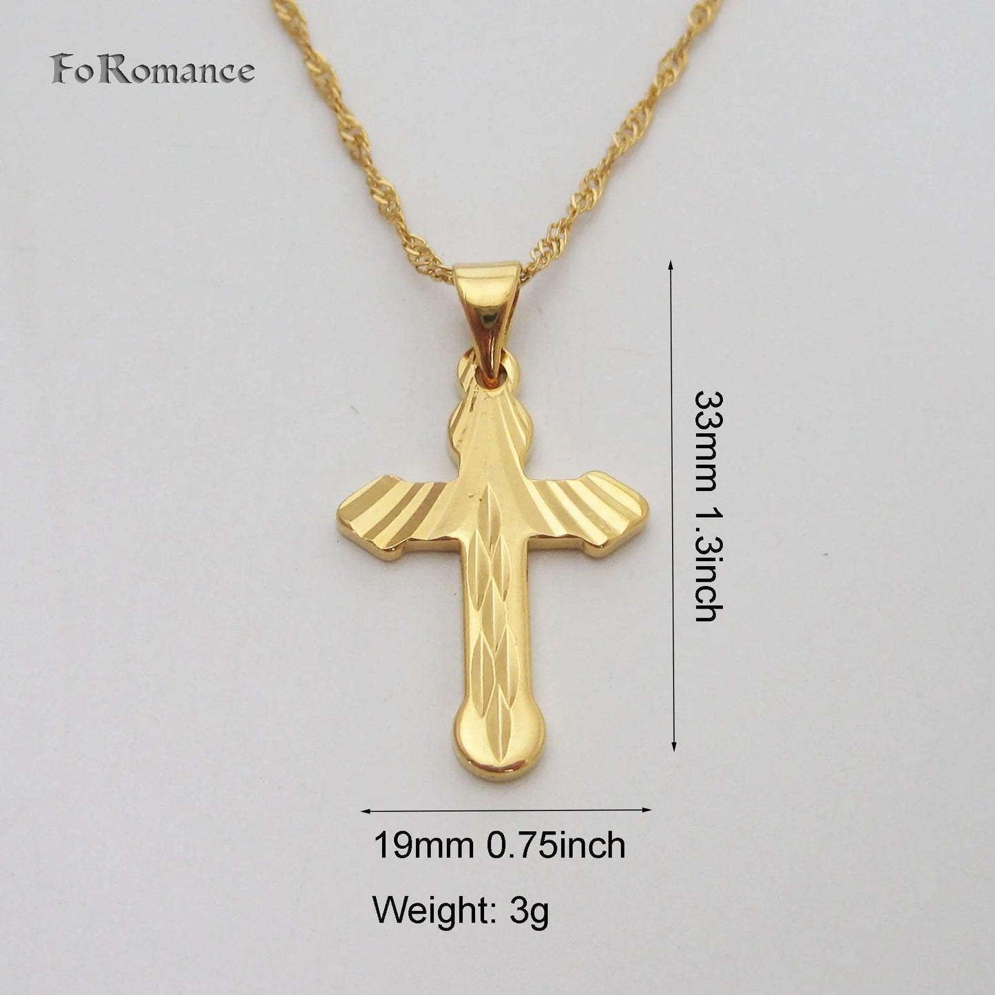 YELLOW GOLD COLOR 45CM WATER WAVE NECKLACE PLAIN SURFACE JESUS CROSS GOD PENDANT - So Real Fashion