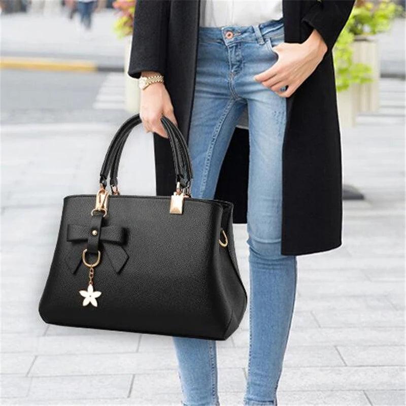 Yogodlns Elegant Women Messenger Bags with flower pendant Office Ladies Totes Pure Handbag for female Crossbody Shoulder Bags - So Real Fashion