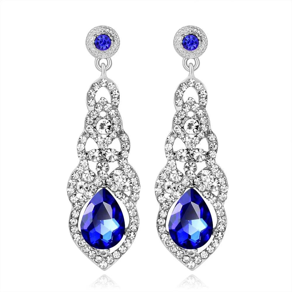 Blue Crystal Wedding Long Drop Earrings for Women. Brides Earrings Prom Jewelry Gifts Femme Pendiente. - So Real Fashion