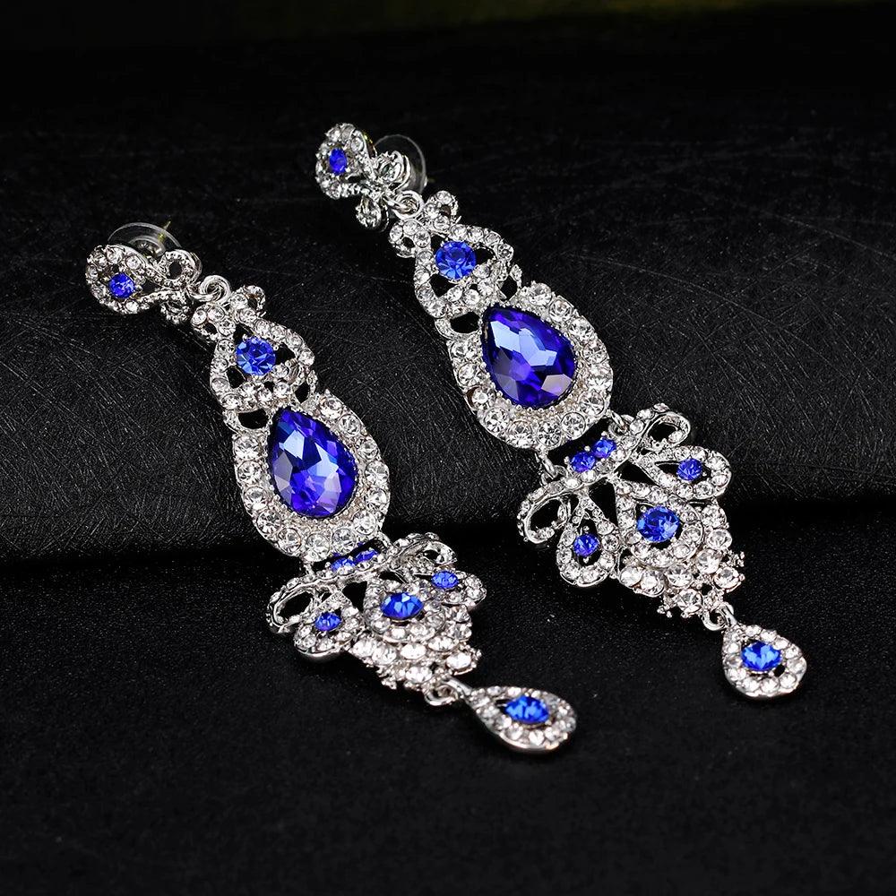 Blue Crystal Wedding Long Drop Earrings for Women. Brides Earrings Prom Jewelry Gifts Femme Pendiente. - So Real Fashion