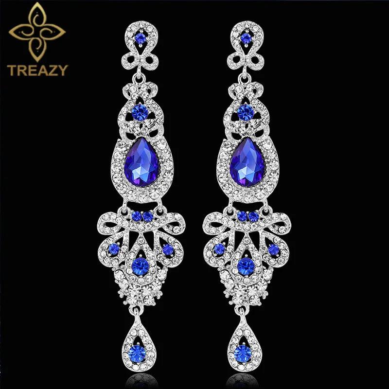 Blue Crystal Wedding Long Drop Earrings for Women. Brides Earrings Prom Jewelry Gifts Femme Pendiente. - So Real Fashion