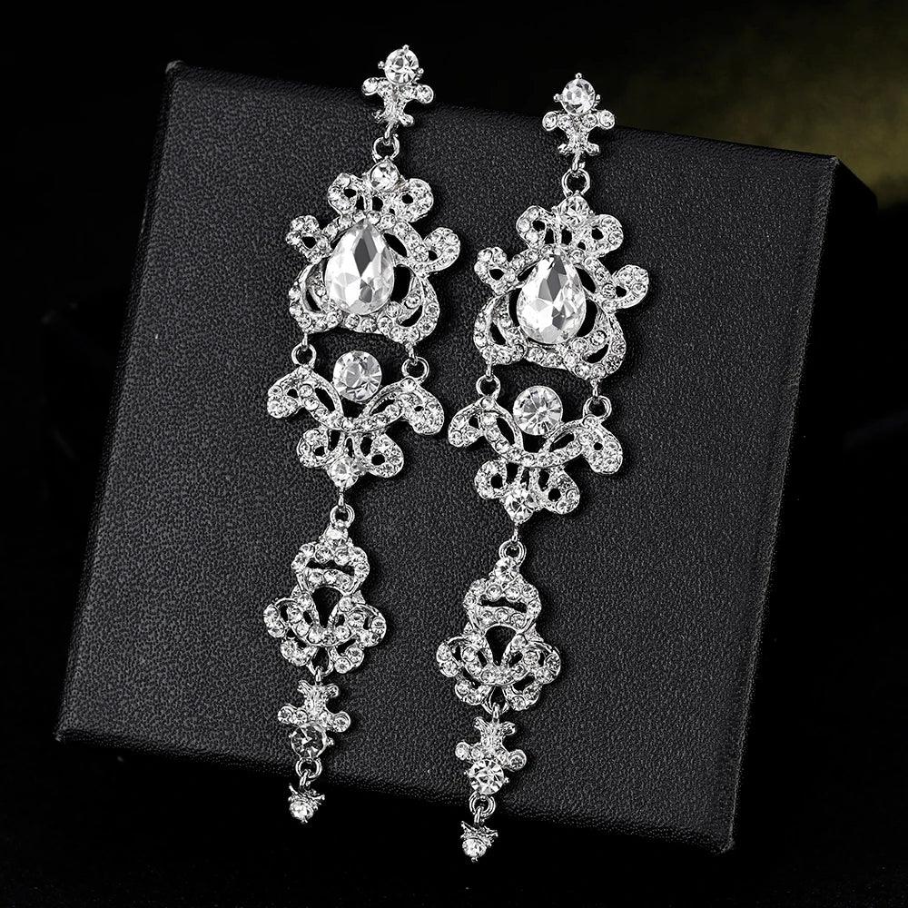 Blue Crystal Wedding Long Drop Earrings for Women. Brides Earrings Prom Jewelry Gifts Femme Pendiente. - So Real Fashion