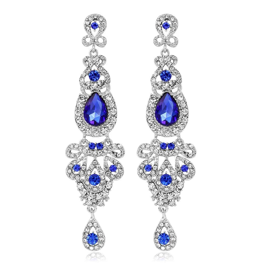 Blue Crystal Wedding Long Drop Earrings for Women. Brides Earrings Prom Jewelry Gifts Femme Pendiente. - So Real Fashion