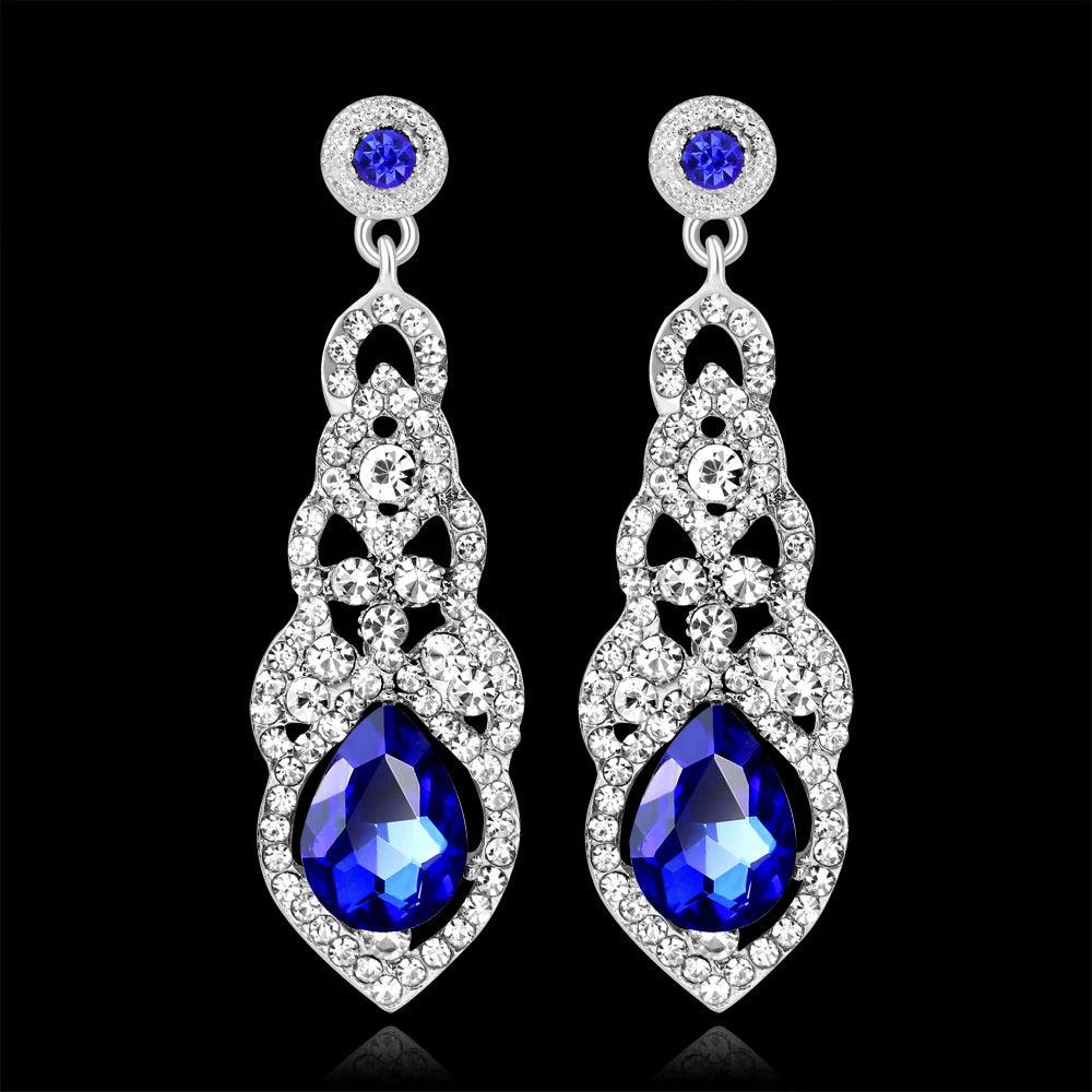 Blue Crystal Wedding Long Drop Earrings for Women. Brides Earrings Prom Jewelry Gifts Femme Pendiente. - So Real Fashion