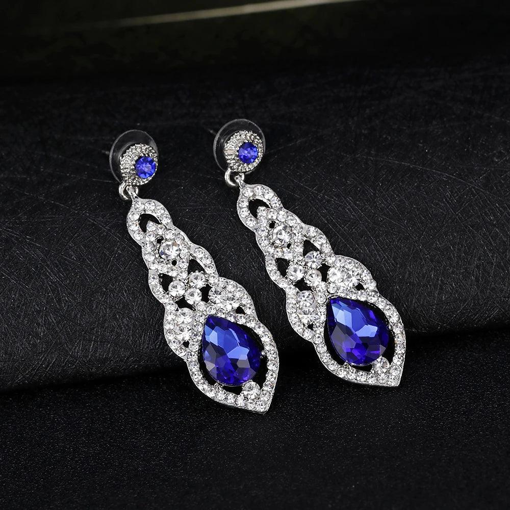 Blue Crystal Wedding Long Drop Earrings for Women. Brides Earrings Prom Jewelry Gifts Femme Pendiente. - So Real Fashion