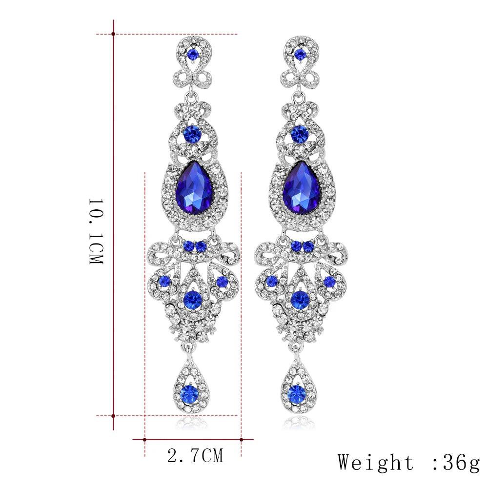 Blue Crystal Wedding Long Drop Earrings for Women. Brides Earrings Prom Jewelry Gifts Femme Pendiente. - So Real Fashion