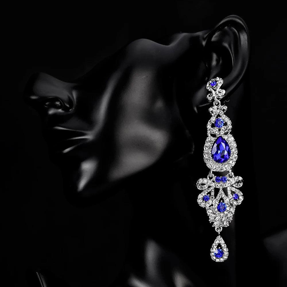 Blue Crystal Wedding Long Drop Earrings for Women. Brides Earrings Prom Jewelry Gifts Femme Pendiente. - So Real Fashion