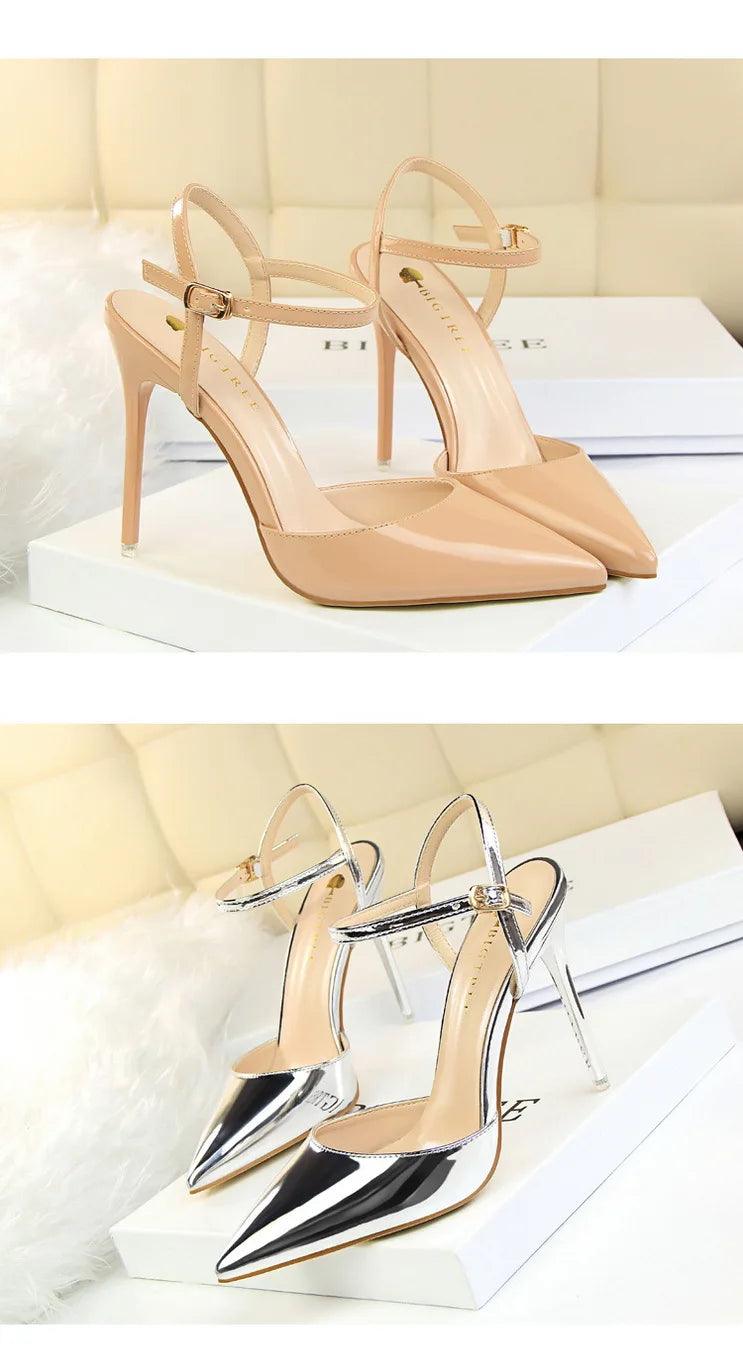 BIG TREE Shoes Fashion Sandals Women 2025 Patent Leather High Heels Women Sandals Summer Heeled Sandals Pointed Toe Women Pumps - So Real Fashion