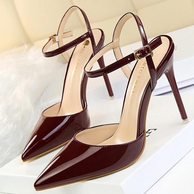 BIG TREE Shoes Fashion Sandals Women 2025 Patent Leather High Heels Women Sandals Summer Heeled Sandals Pointed Toe Women Pumps - So Real Fashion