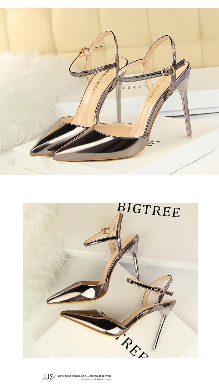 BIG TREE Shoes Fashion Sandals Women 2025 Patent Leather High Heels Women Sandals Summer Heeled Sandals Pointed Toe Women Pumps - So Real Fashion