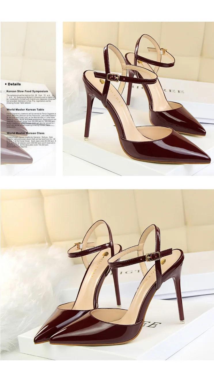 BIG TREE Shoes Fashion Sandals Women 2025 Patent Leather High Heels Women Sandals Summer Heeled Sandals Pointed Toe Women Pumps - So Real Fashion