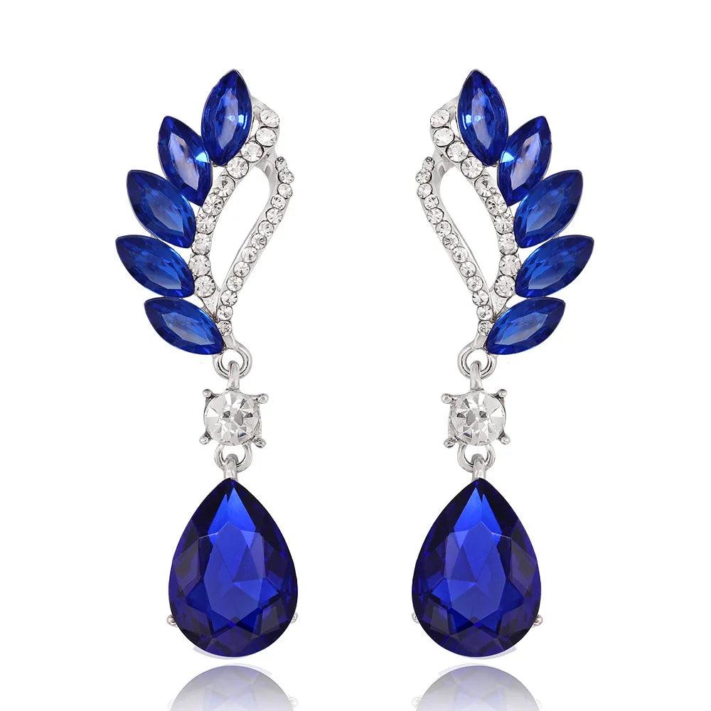 Blue Crystal Wedding Long Drop Earrings for Women. Brides Earrings Prom Jewelry Gifts Femme Pendiente. - So Real Fashion