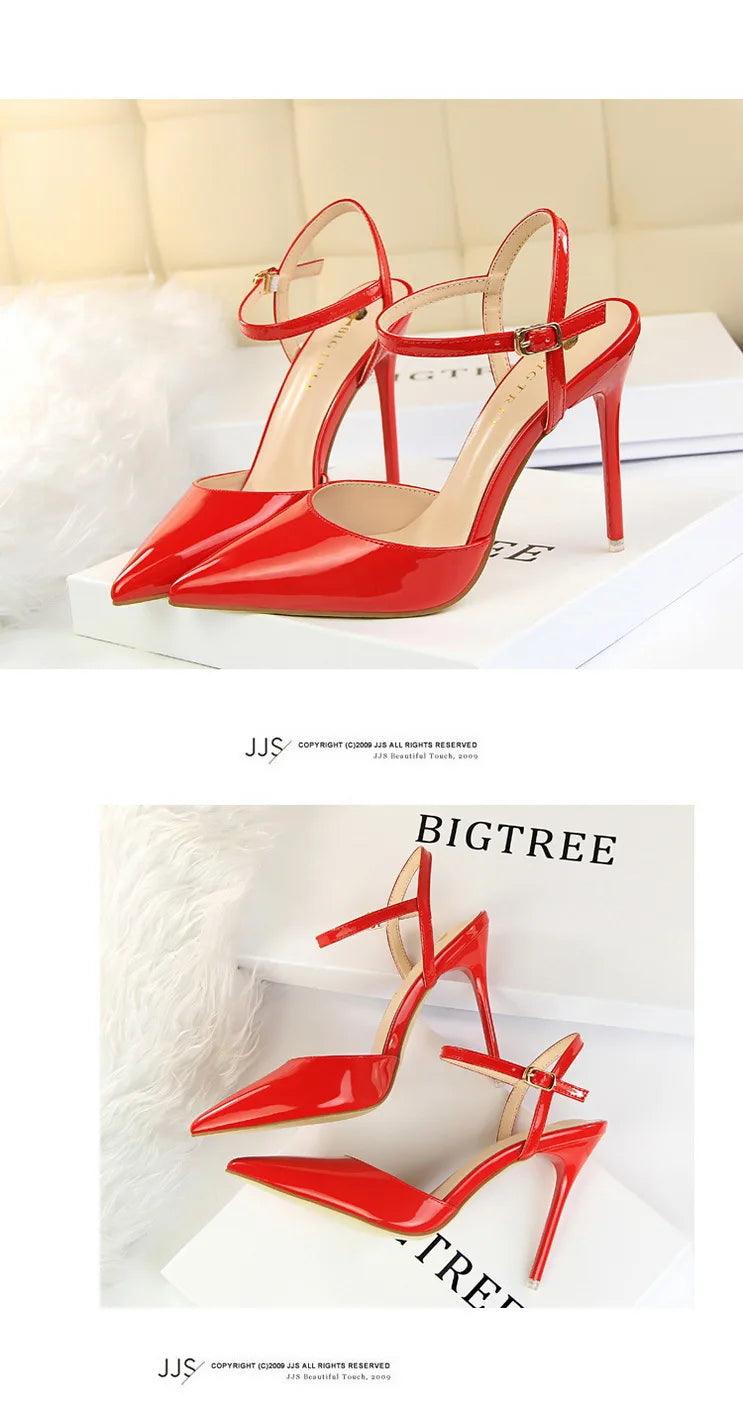 BIG TREE Shoes Fashion Sandals Women 2025 Patent Leather High Heels Women Sandals Summer Heeled Sandals Pointed Toe Women Pumps - So Real Fashion