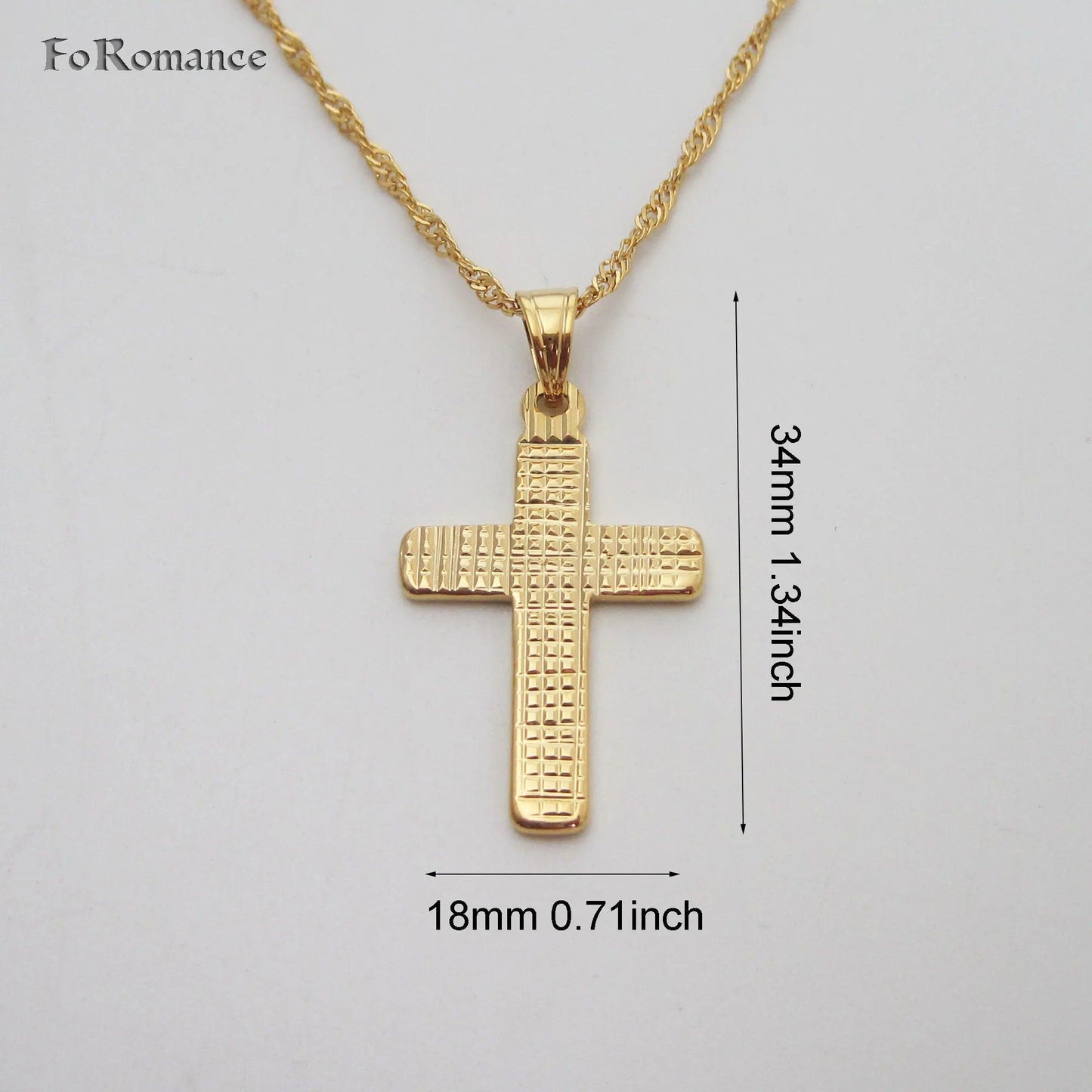 YELLOW GOLD COLOR 45CM WATER WAVE NECKLACE PLAIN SURFACE JESUS CROSS GOD PENDANT - So Real Fashion