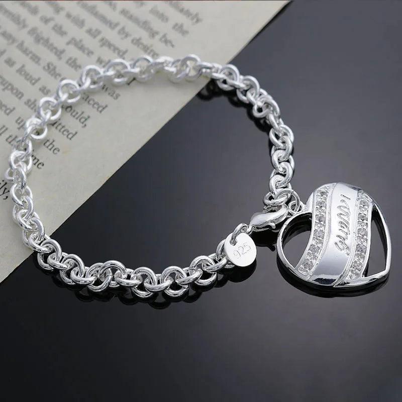 Brand Sliver Zirconium Bracelets Hollow Out Heart Bracelet for Women Jewelry Gift Wholesale Crystal Classic Semi-solid Bracelet - So Real Fashion