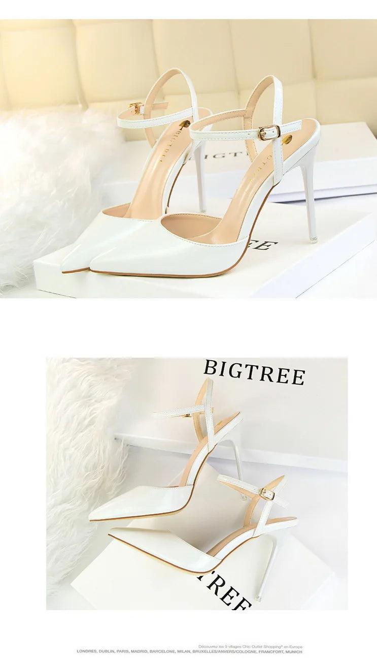 BIG TREE Shoes Fashion Sandals Women 2025 Patent Leather High Heels Women Sandals Summer Heeled Sandals Pointed Toe Women Pumps - So Real Fashion