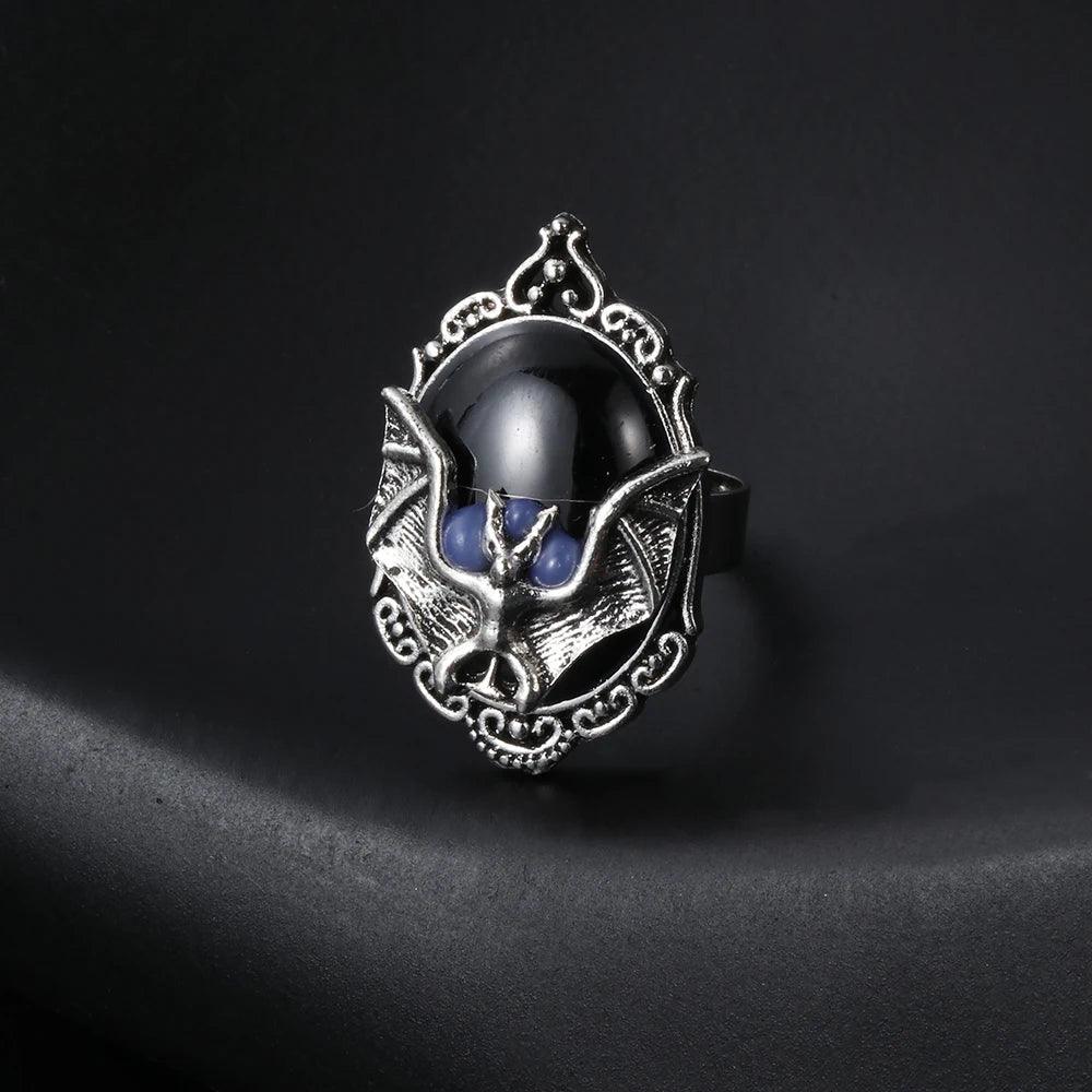 Gothic Vampire Bat Ring Crystal Ring Gothic Witch Ring Victorian Pagan Jewelry Gift For Bat Lovers Adjustable Bat Cameo Rings - So Real Fashion