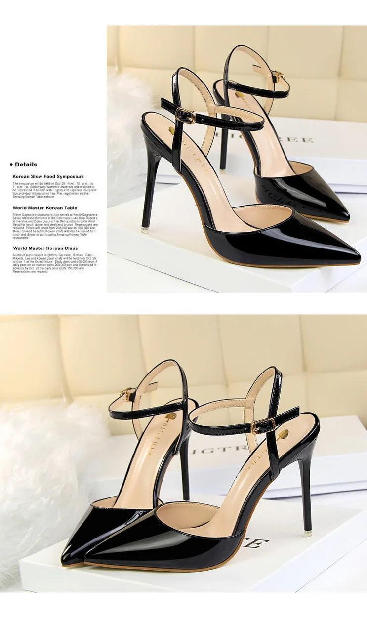 BIG TREE Shoes Fashion Sandals Women 2025 Patent Leather High Heels Women Sandals Summer Heeled Sandals Pointed Toe Women Pumps - So Real Fashion