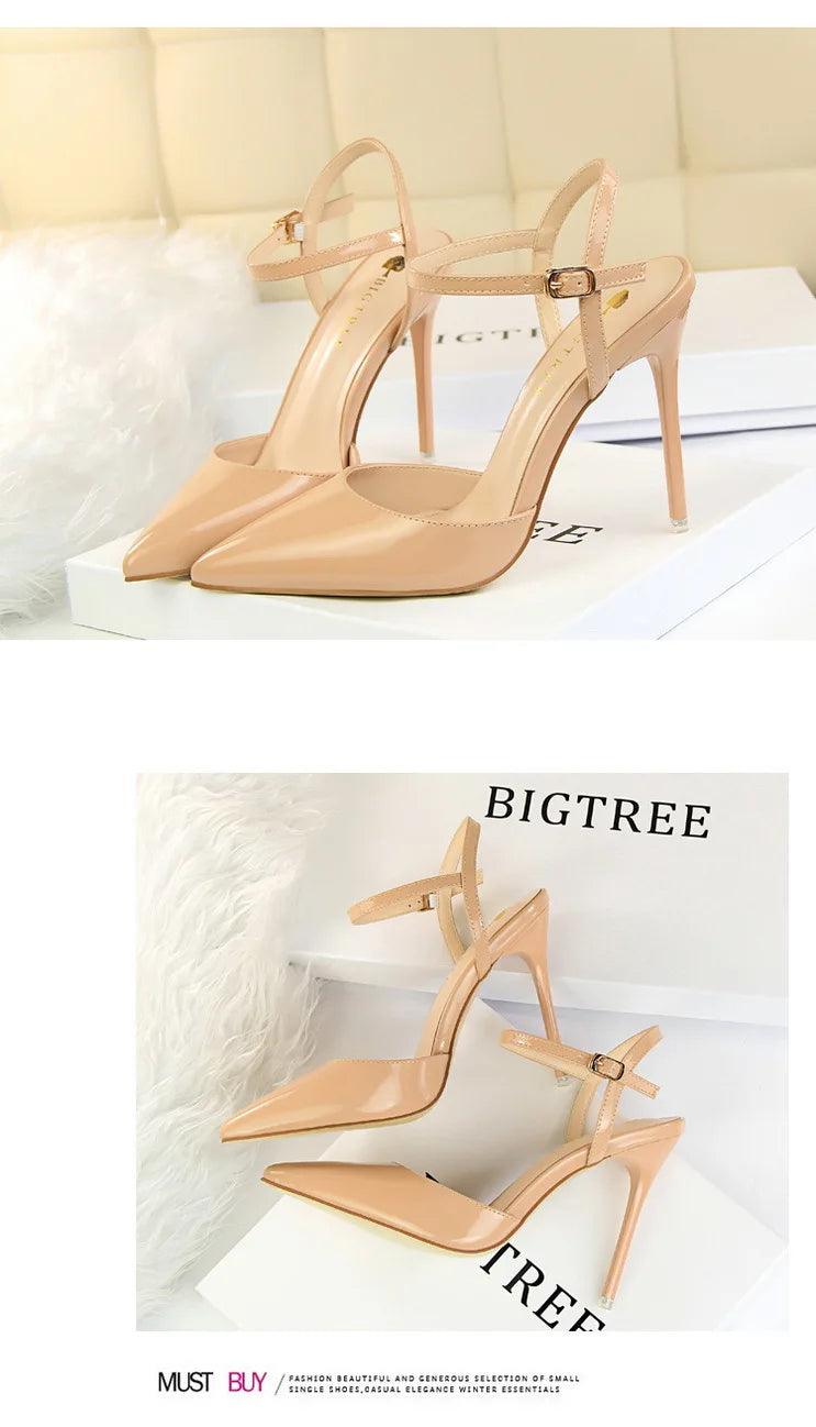 BIG TREE Shoes Fashion Sandals Women 2025 Patent Leather High Heels Women Sandals Summer Heeled Sandals Pointed Toe Women Pumps - So Real Fashion