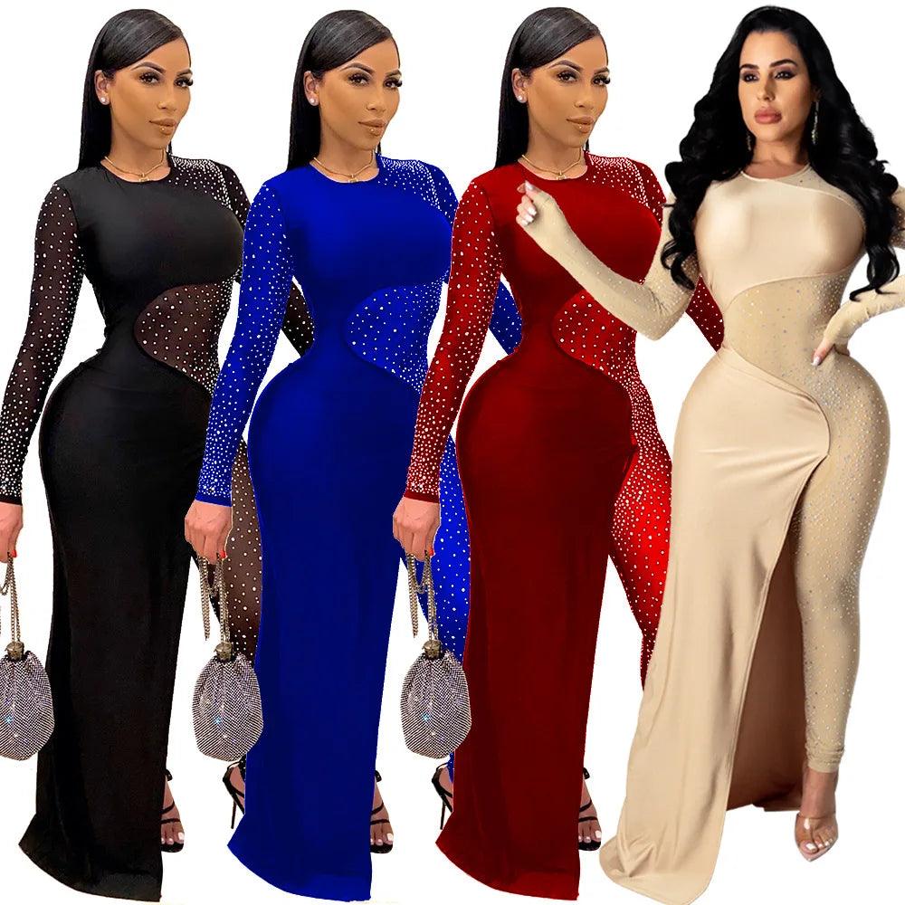 Bandage Long Sleeve Diamonds Mesh Female Clothing Streetwear Jumpsuits Sexy Outfit Night Club Party Suits Birthday For Women's - So Real Fashion