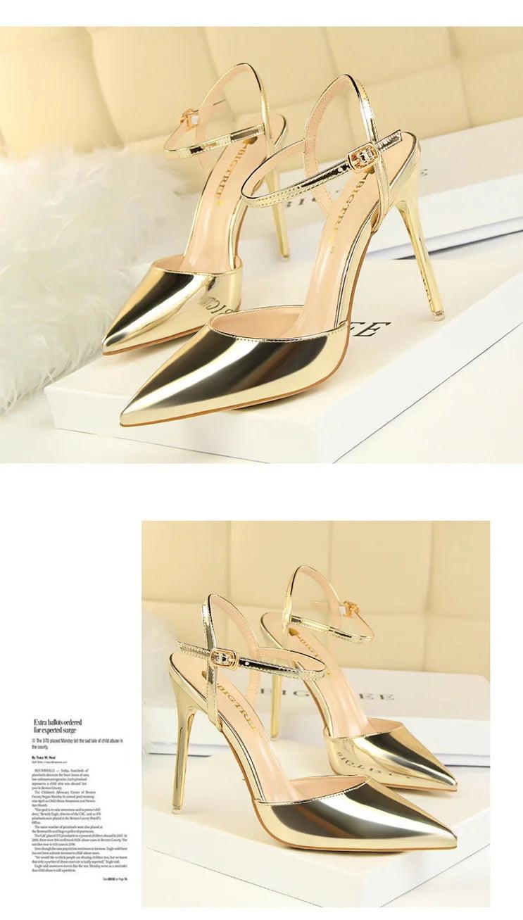 BIG TREE Shoes Fashion Sandals Women 2025 Patent Leather High Heels Women Sandals Summer Heeled Sandals Pointed Toe Women Pumps - So Real Fashion