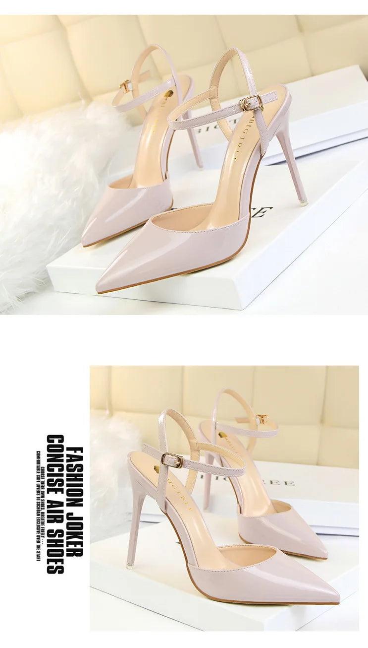 BIG TREE Shoes Fashion Sandals Women 2025 Patent Leather High Heels Women Sandals Summer Heeled Sandals Pointed Toe Women Pumps - So Real Fashion