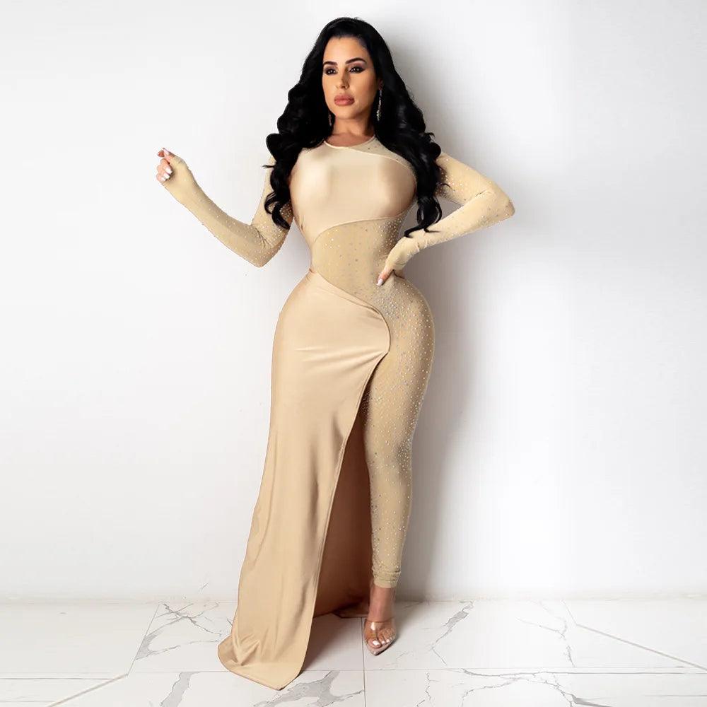 Bandage Long Sleeve Diamonds Mesh Female Clothing Streetwear Jumpsuits Sexy Outfit Night Club Party Suits Birthday For Women's - So Real Fashion