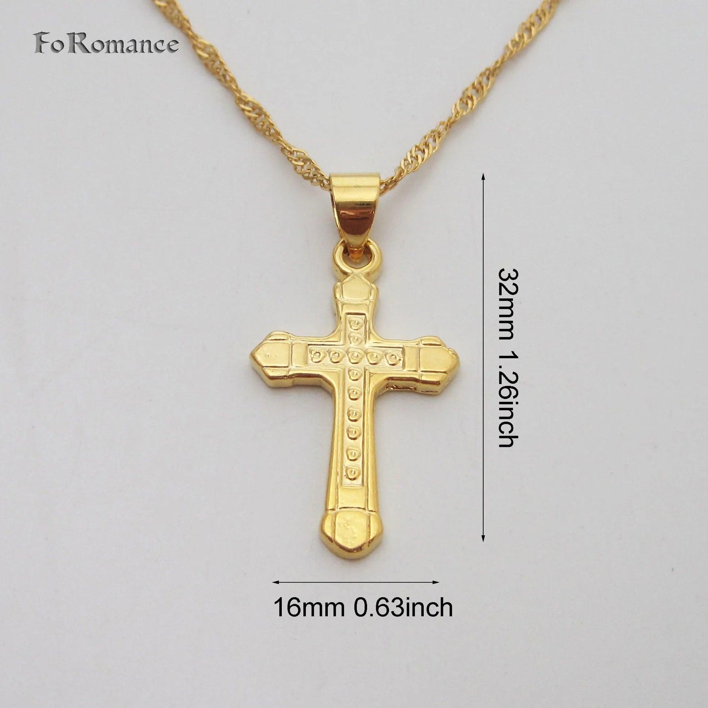 YELLOW GOLD COLOR 45CM WATER WAVE NECKLACE PLAIN SURFACE JESUS CROSS GOD PENDANT - So Real Fashion