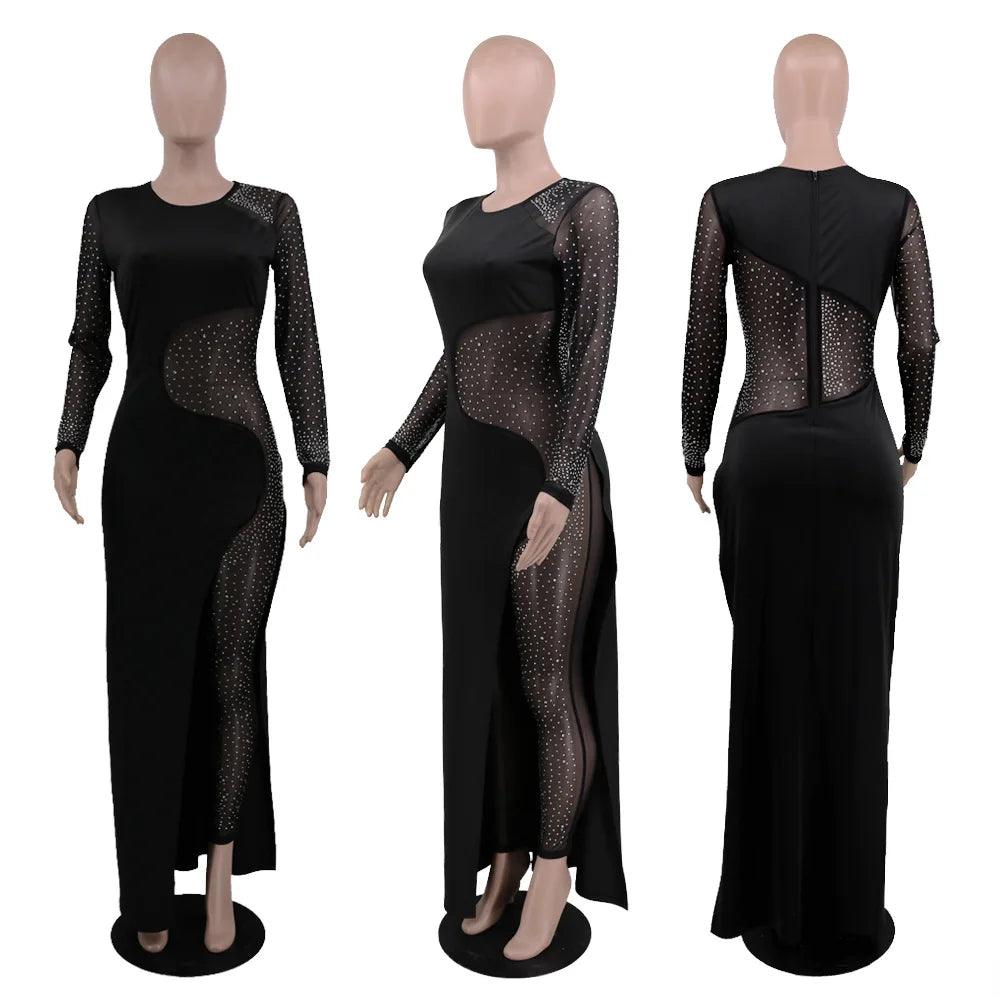 Bandage Long Sleeve Diamonds Mesh Female Clothing Streetwear Jumpsuits Sexy Outfit Night Club Party Suits Birthday For Women's - So Real Fashion