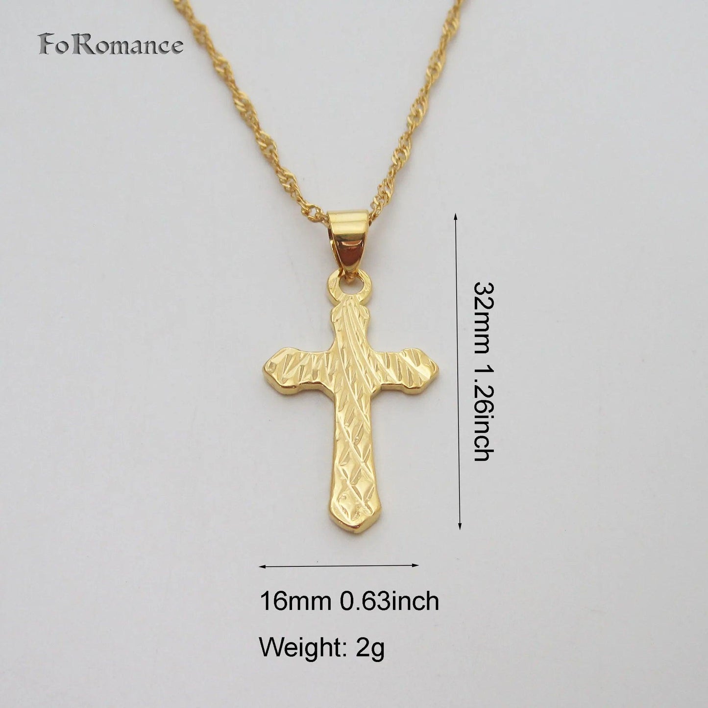 YELLOW GOLD COLOR 45CM WATER WAVE NECKLACE PLAIN SURFACE JESUS CROSS GOD PENDANT - So Real Fashion