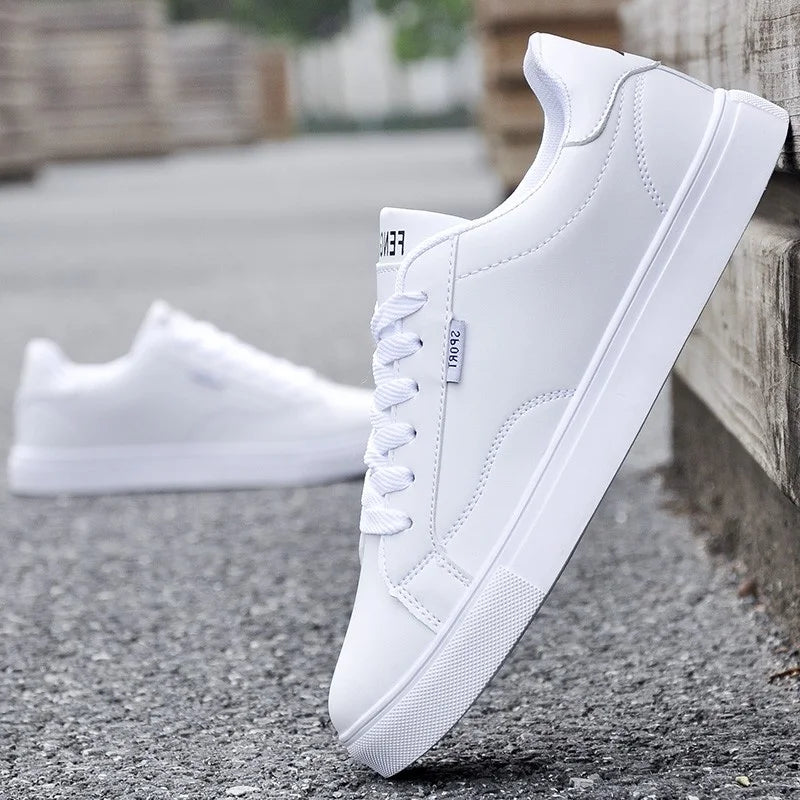 Men Vulcanize Casual Leather Shoes Adult New Male Sneakers White Cheap Lightweight Rubber Breathable Lace-up Fashion Summer