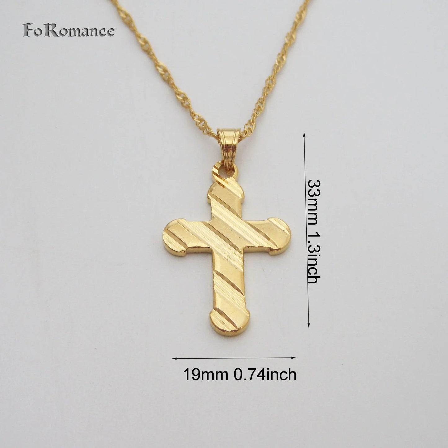 YELLOW GOLD COLOR 45CM WATER WAVE NECKLACE PLAIN SURFACE JESUS CROSS GOD PENDANT - So Real Fashion