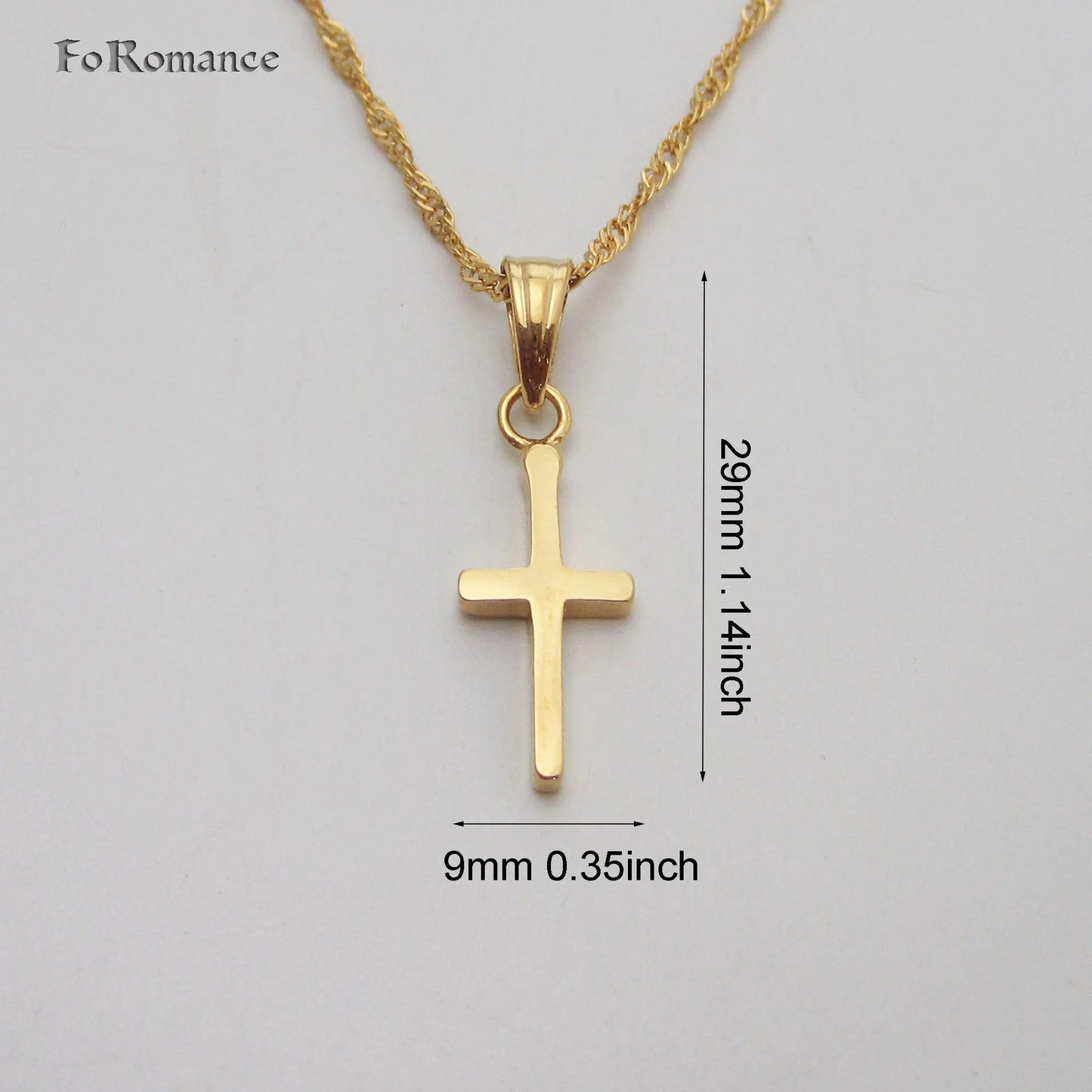 YELLOW GOLD COLOR 45CM WATER WAVE NECKLACE PLAIN SURFACE JESUS CROSS GOD PENDANT - So Real Fashion