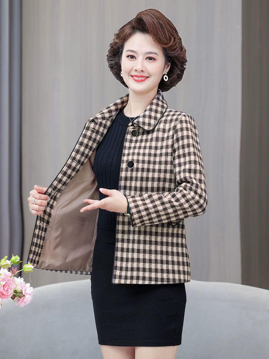 Classic Style Ladieswear Middle-Aged and Elderly Plaid Spring and Autumn Clothing - So Real Fashion